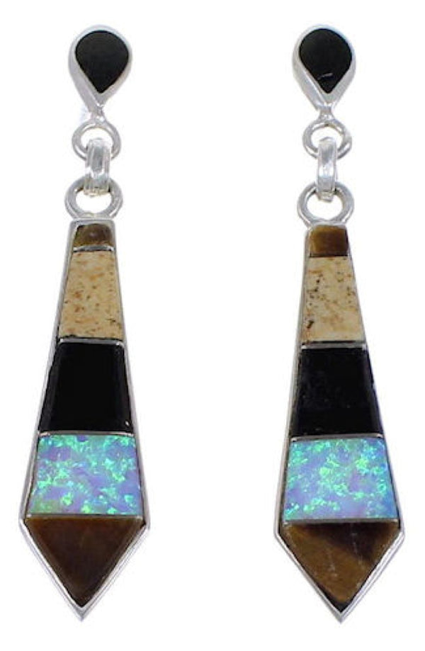 Tiger Eye Multicolor Sterling Silver Post Dangle Earrings RS32172
